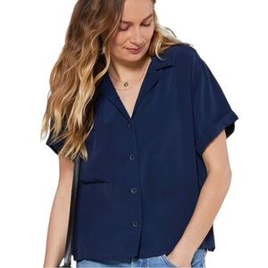 Outerknown Backyard Shirt Size Large Navy Blue Cupro Camp Collar Button Down Top